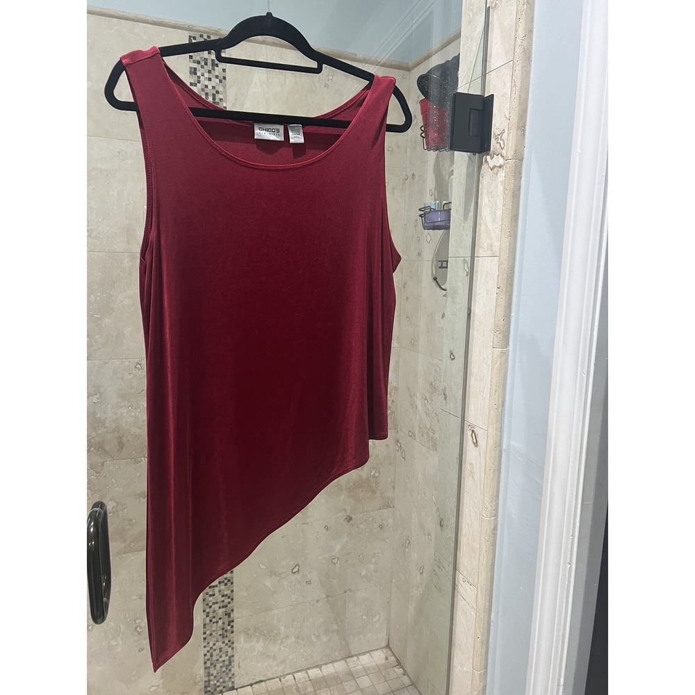 Chico’s travelers Red Knit Acetate Tank Top Asymmetrical Hem 3/XL 16 GORGEOUS